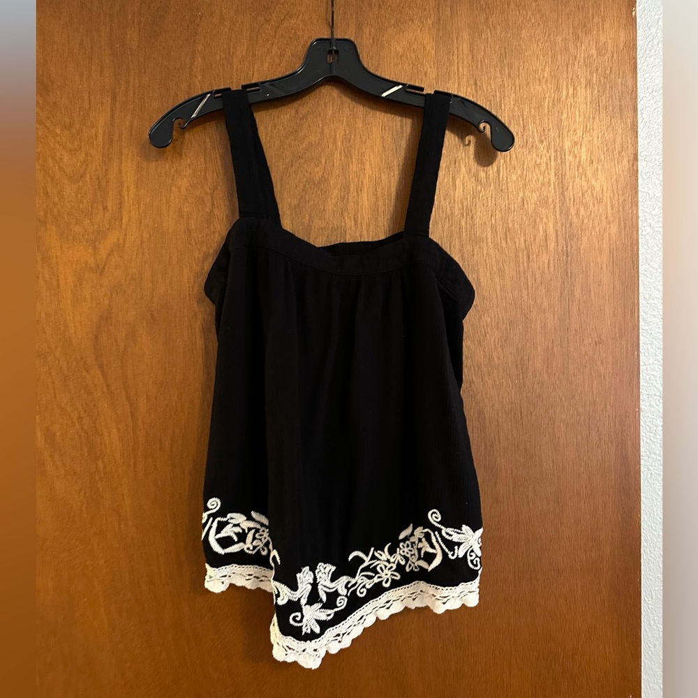 Maurices Black Tank Top with White Embroidery